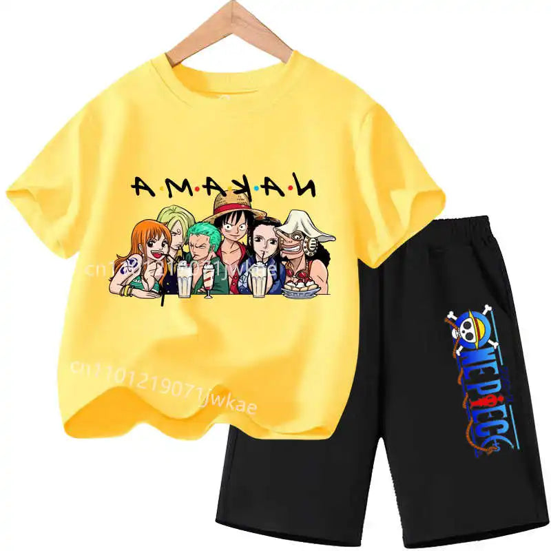 Conjunto de Ropa de Verano para Niños, Camiseta de Manga Corta con Estampado de Anime para Niños y Niñas, Pantalones Cortos, 2 Piezas, Traje de una Pieza para Niños, Chopper Luffy