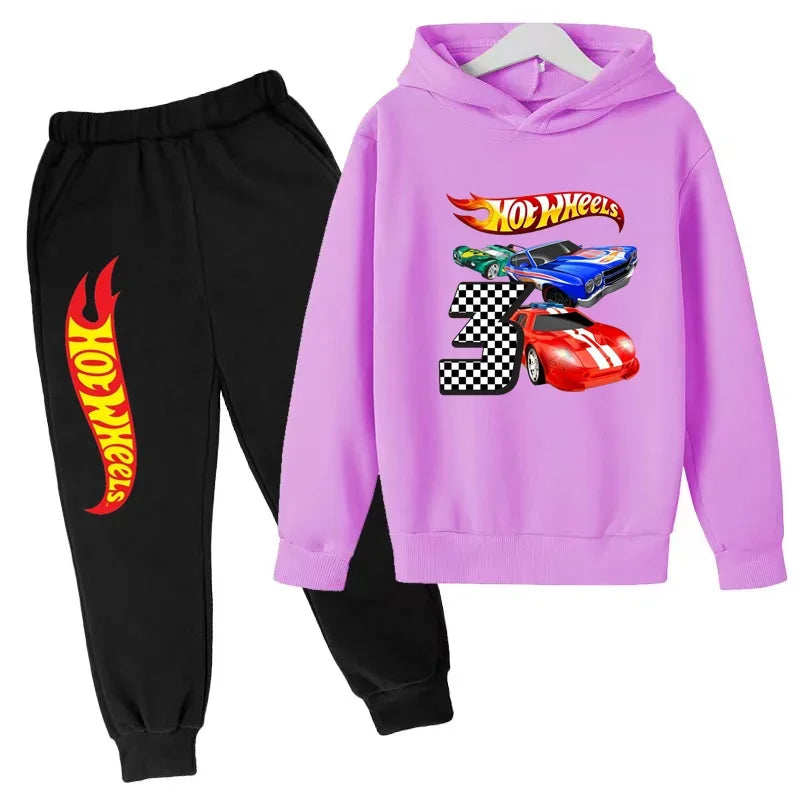 Ropa para niños Hot Wheels juego de coches Abrigo con capucha estampado 3-12 años niños niñas niño Top + Pantalones sudadera de moda ropa deportiva Casual