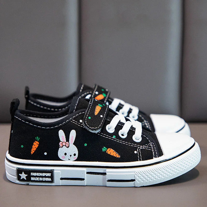 Zapatos de lona para niños y niñas, zapatillas informales estampadas, deportivas para correr, tenis, rosa, negro, de 4 a 12 años, Envío Gratis