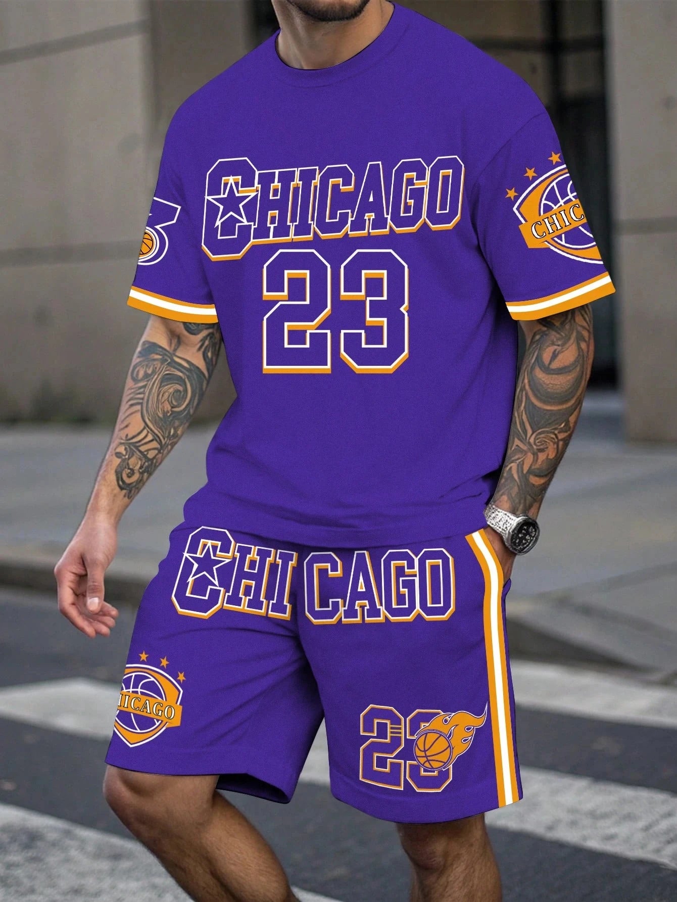 Conjunto de pantalones cortos deportivos de manga corta para hombre, ropa deportiva de baloncesto transpirable de talla grande, camiseta con estampado de letras, pantalones cortos, conjunto de 2 piezas
