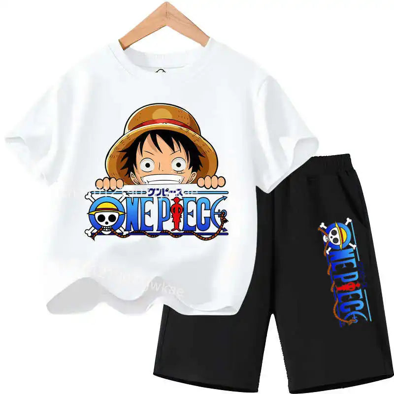 Conjunto de Ropa de Verano para Niños, Camiseta de Manga Corta con Estampado de Anime para Niños y Niñas, Pantalones Cortos, 2 Piezas, Traje de una Pieza para Niños, Chopper Luffy