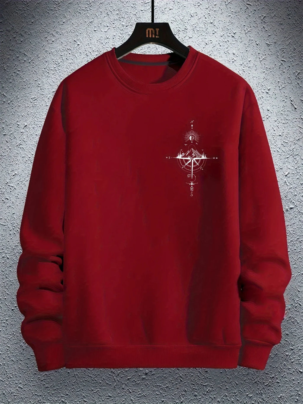 Sudadera holgada informal de otoño e invierno para hombre, sudadera clásica de manga larga con estampado geométrico de montaña y color beige a la moda