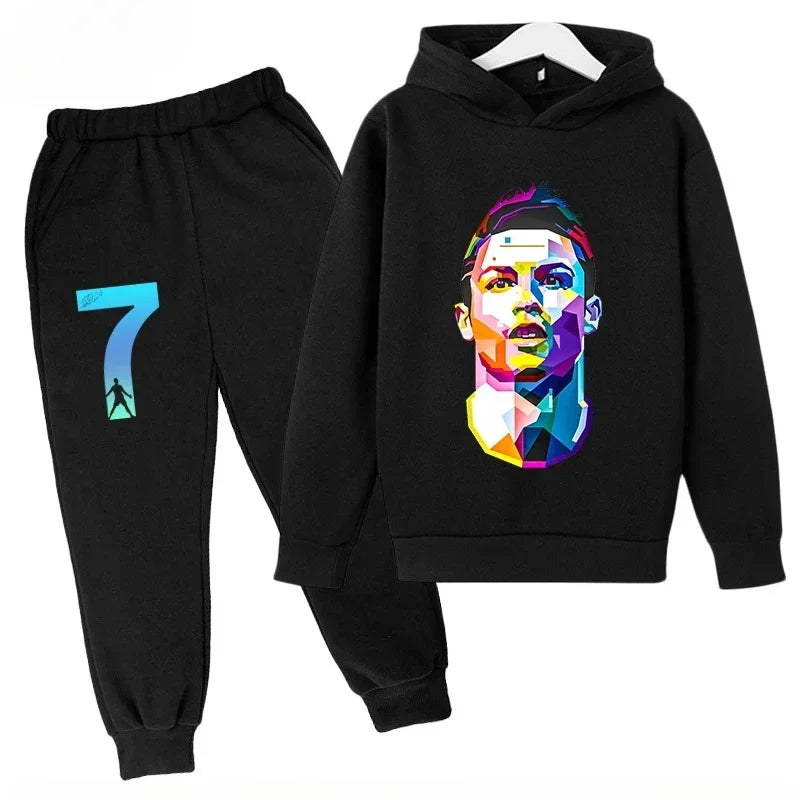 Chándal de Secado Rápido CR7 para Niños de 7 a 13 Años, Ronaldo 7 #   Conjunto Deportivo Estampado, Ropa Deportiva Transpirable, Ropa Infantil de Boutique
