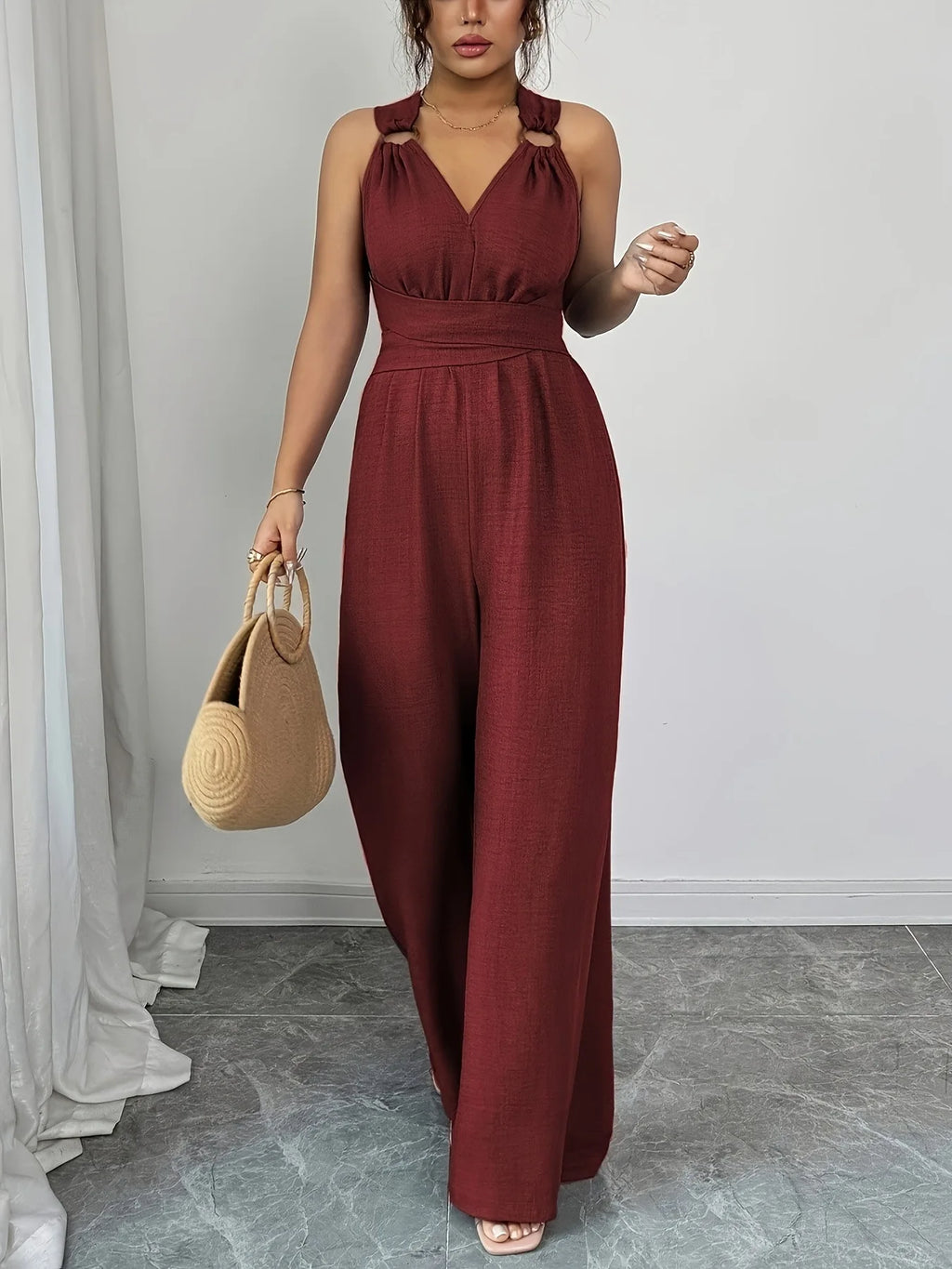 Monos para mujer 2026: Novedades en moda, sexy, con cuello en V, espalda descubierta, cinturón cruzado y pierna ancha. Ropa de mujer.