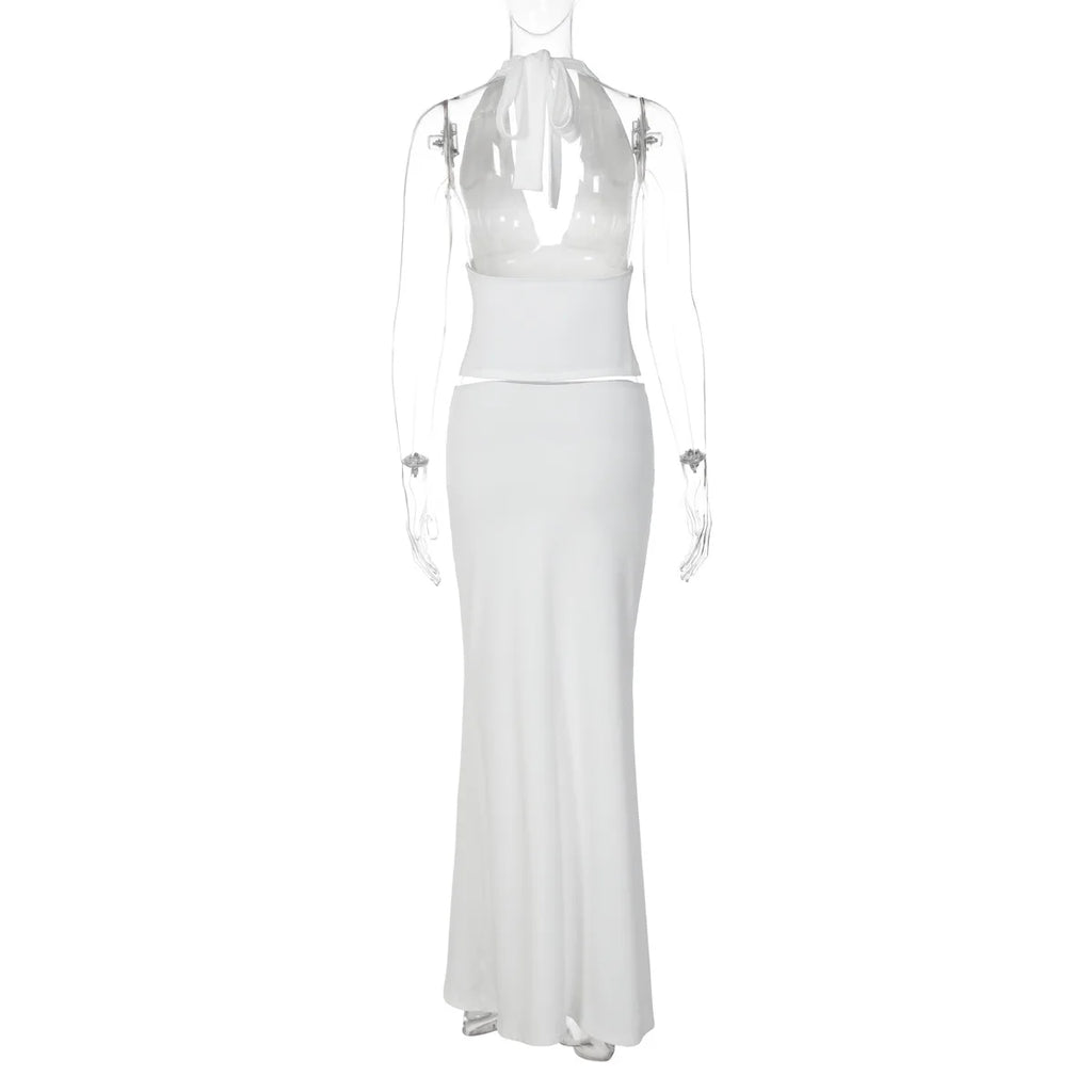 Conjunto de Vestido de 2 Piezas para Mujer Tuularose, Top Sexy con Cuello Halter y Falda con Tiras, Conjunto Elegante para Fiesta de Verano
