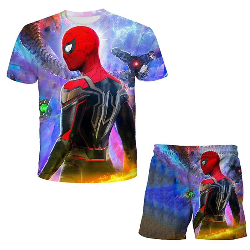 Conjunto de 2 piezas de camiseta y pantalones cortos transpirables para niños, diseño de Spider-Man, Marvel, Hulk, Iron Man, Spiderman