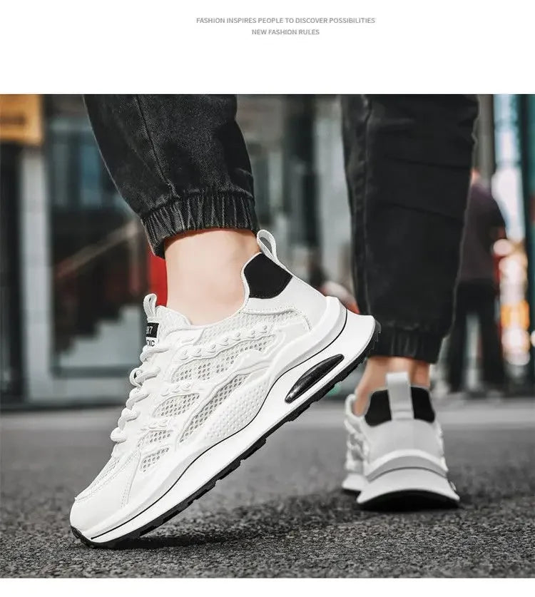 Zapatos deportivos informales y versátiles para hombre, botas de moto cruzadas blancas a la moda, suela suave, transpirabno 2024