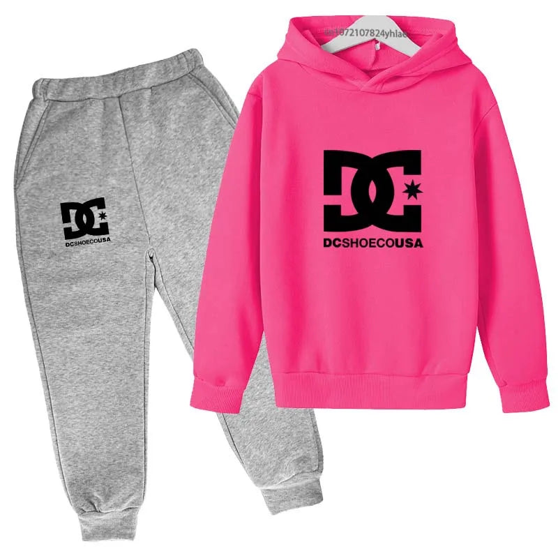 Niños primavera otoño Casual estampado Simple 2 uds Sudadera con capucha + Pantalones chándales trajes de tendencia conjuntos de ropa para niños y niñas de 2 a 13 años