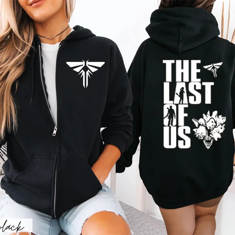 Sudadera con capucha con cremallera para pareja con estampado Last of Us, fibra de acetato, cuello redondo, manga larga, mezcla de algodón, sudadera con capucha Unisex
