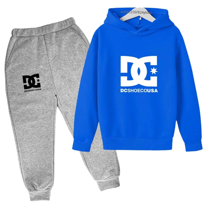 Niños primavera otoño Casual estampado Simple 2 uds Sudadera con capucha + Pantalones chándales trajes de tendencia conjuntos de ropa para niños y niñas de 2 a 13 años