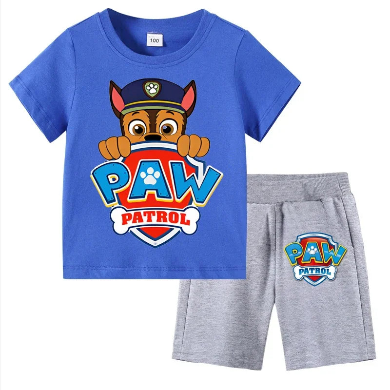 Conjunto de Patrulla Canina para niños, camiseta de manga corta, Top + pantalones cortos, trajes de 2 piezas, traje de dibujos animados para niños de 3 a 8 años, ropa para niños para verano