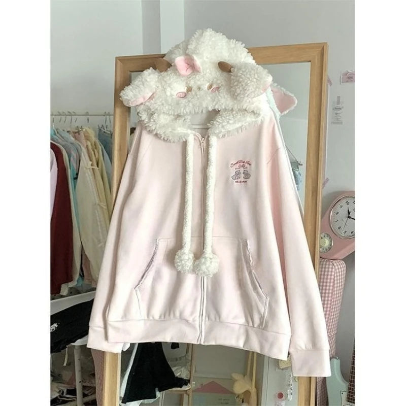 Sudadera Kawaii japonesa de manga larga para mujer, sudaderas informales con subcultura, abrigo con estampado de remaches, ropa elegante de estilo dulce y bonito para mujer