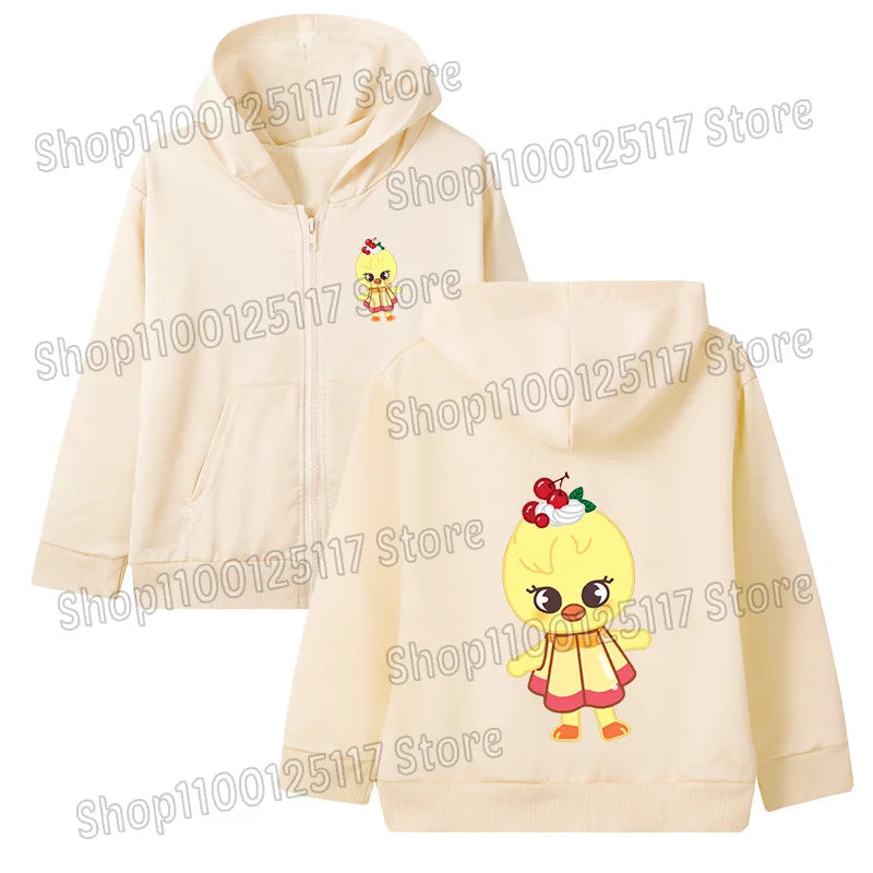 Skzoo-ropa fina de manga larga con cremallera para niñas, chaqueta con capucha de Anime, otoño y primavera, estampado de dibujos animados, ropa de calle con cremallera y bolsillo