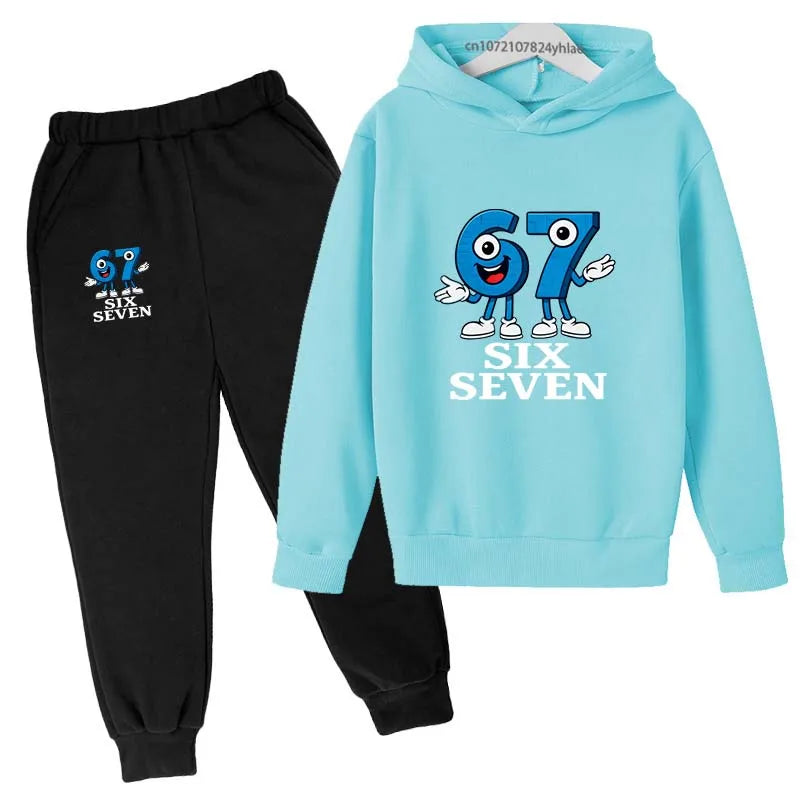 Six Seven divertido estampado de números niños primavera otoño Casual 2 uds Sudadera con capucha + Pantalones chándales 2-13 años niños niñas trajes diarios ropa