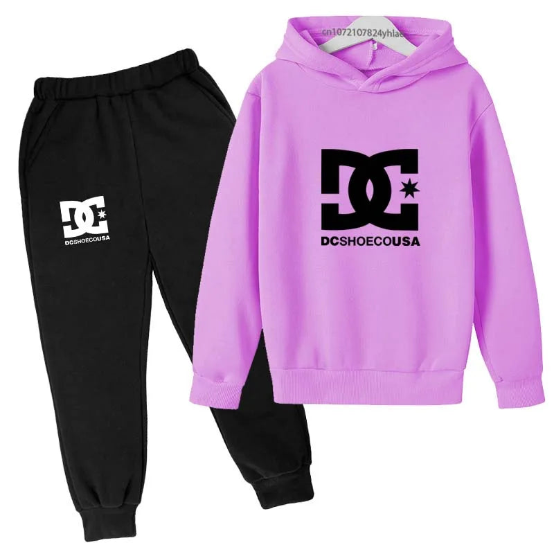Niños primavera otoño Casual estampado Simple 2 uds Sudadera con capucha + Pantalones chándales trajes de tendencia conjuntos de ropa para niños y niñas de 2 a 13 años