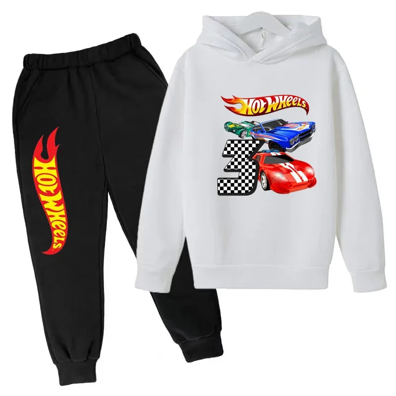 Ropa para niños Hot Wheels juego de coches Abrigo con capucha estampado 3-12 años niños niñas niño Top + Pantalones sudadera de moda ropa deportiva Casual