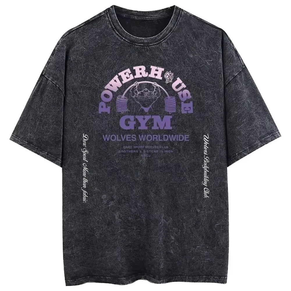 2025 Darc Wolves Sport Vintage camisetas lavadas gimnasio culturismo ropa Unisex verano Fitness TEE entrenamiento deporte camisetas