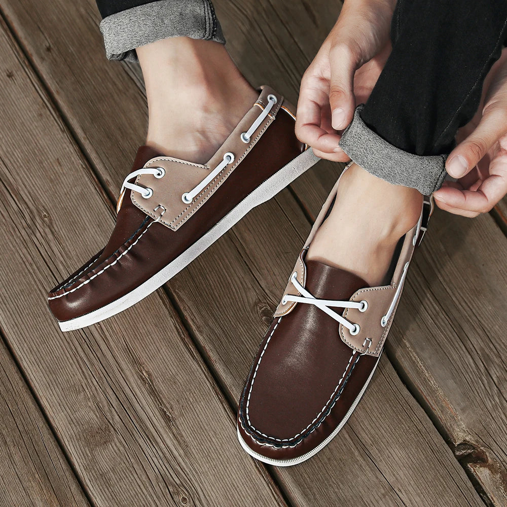Zapatos mocasines con punta delantal de moda para hombre, cómodos antideslizantes para caminar al aire libre, viajar, primavera y verano
