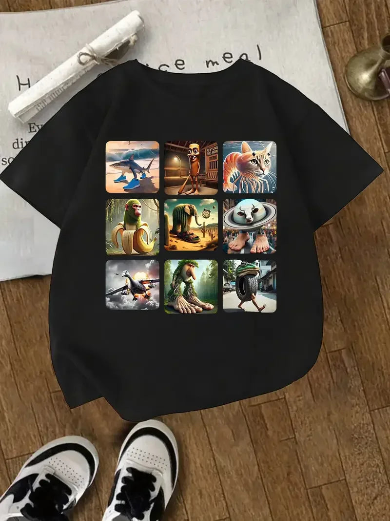 Y2k-Camiseta italiana con animales de Brainrot para niños y niñas, camisetas de manga corta de Tung Tung Sahur, camiseta bonita con meme divertido, ropa de verano