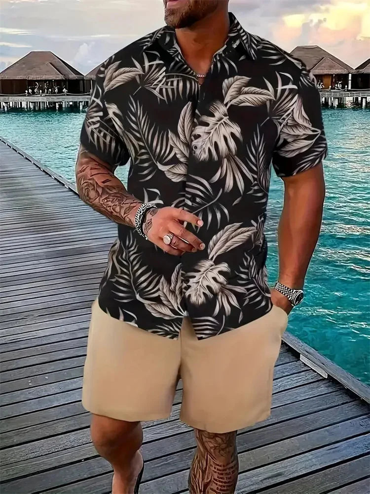 Conjunto Hawaiano Hombre – Camisa Estampada 3D y Pantalón Corto de Playa