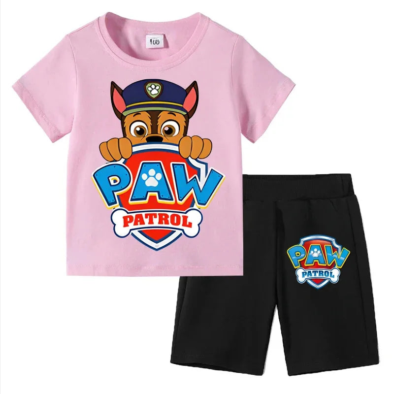 Conjunto de Patrulla Canina para niños, camiseta de manga corta, Top + pantalones cortos, trajes de 2 piezas, traje de dibujos animados para niños de 3 a 8 años, ropa para niños para verano