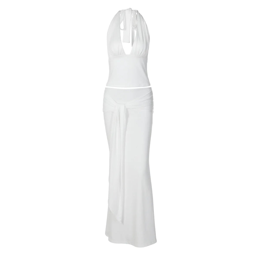 Conjunto de Vestido de 2 Piezas para Mujer Tuularose, Top Sexy con Cuello Halter y Falda con Tiras, Conjunto Elegante para Fiesta de Verano