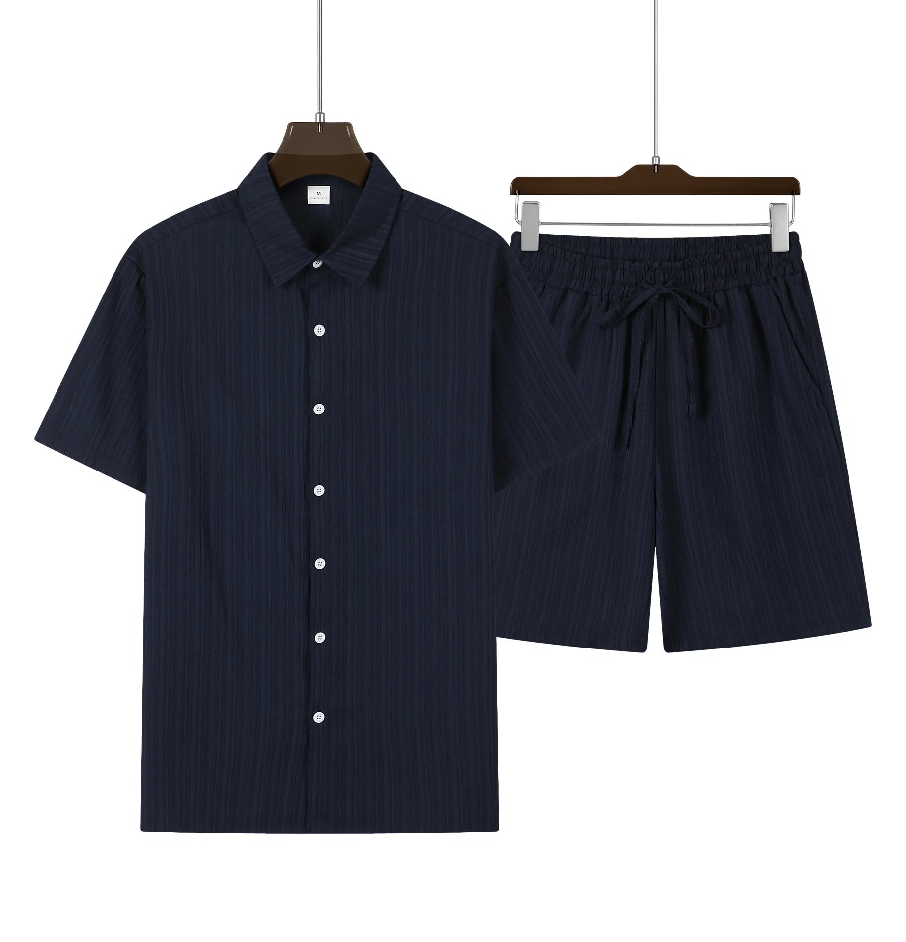 Traje de playa a la moda para hombre, camisa informal para deportes al aire libre, pantalones cortos holgados de manga corta de color sólido, 2 piezas, nuevo estilo, verano, 2024