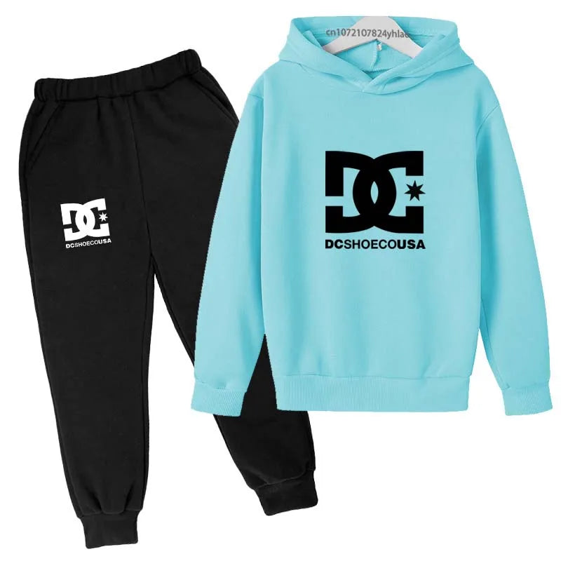 Niños primavera otoño Casual estampado Simple 2 uds Sudadera con capucha + Pantalones chándales trajes de tendencia conjuntos de ropa para niños y niñas de 2 a 13 años