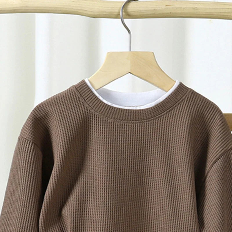 Conjuntos informales de gofres para niños y niñas, Trajes clásicos de manga larga, Top + Pantalones de moda, trajes de 2 piezas, otoño y primavera