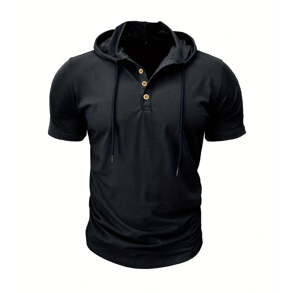 Camiseta ajustada de verano para hombre, camisetas de manga corta con capucha para Fitness, Sudadera con capucha ligera para hombre, camisetas deportivas transpirables para Fitness
