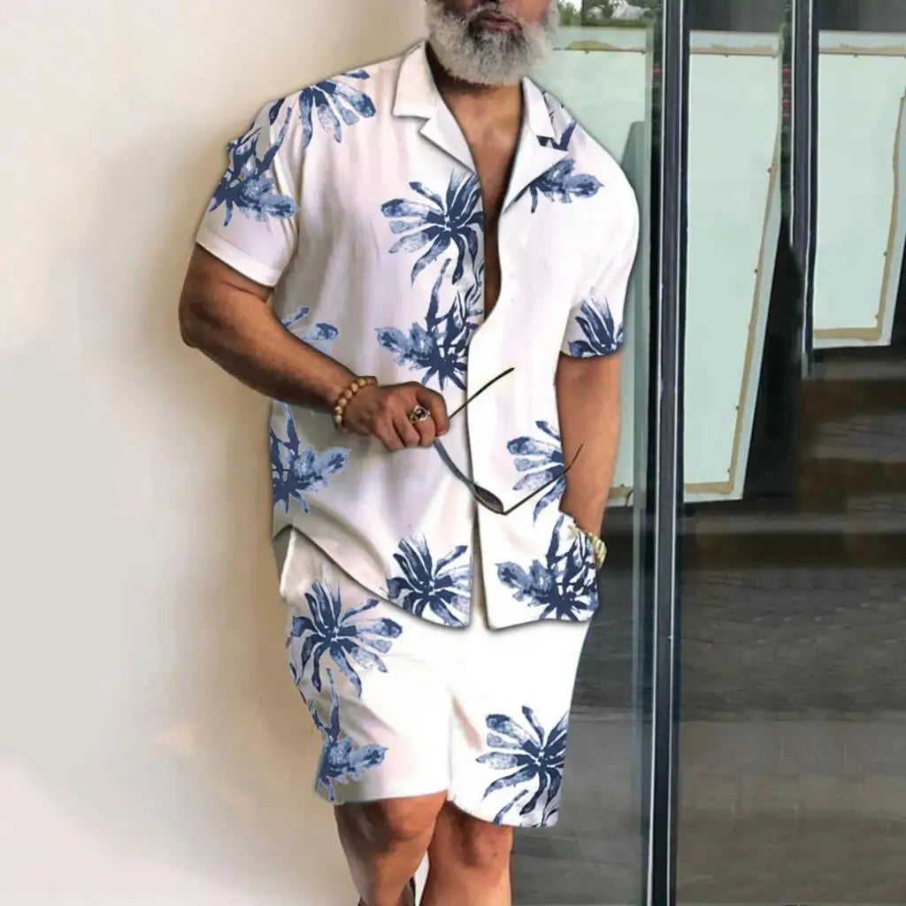 Conjunto Hawaiano 3D Árbol de Coco Hombre | Camisa y Pantalón Corto