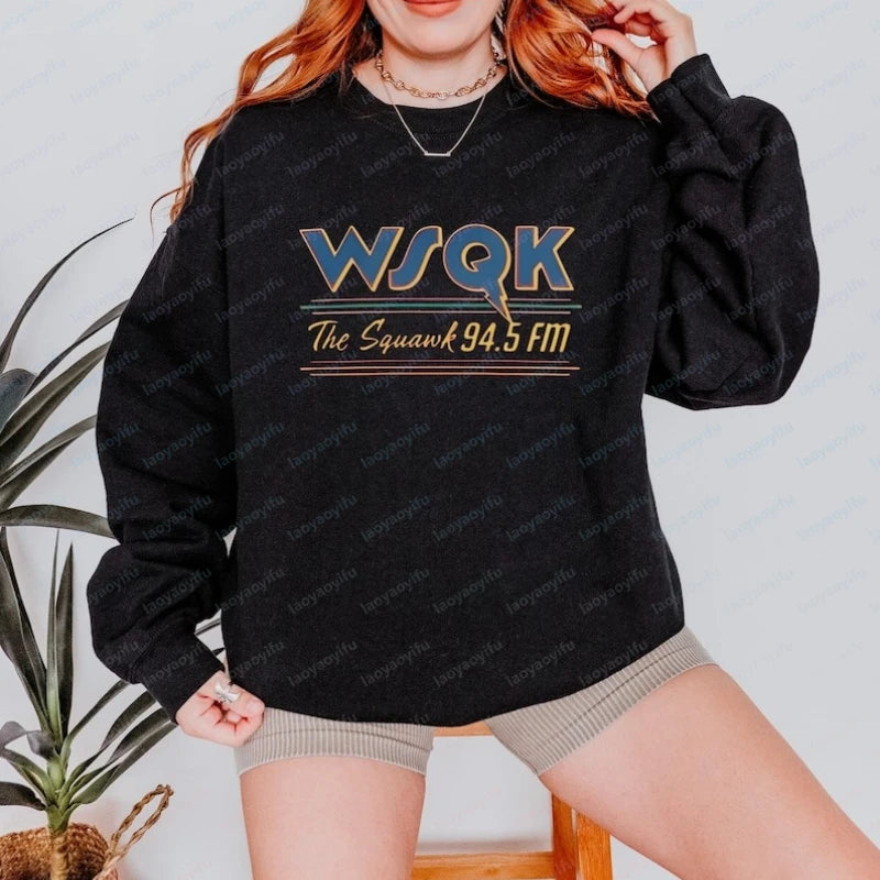 WSQK The Squawk 94,5 sudadera con Radio FM Wsqk sudaderas Unisex Vintage ciencia ficción cuello redondo 80s suéter nostálgico camisa Retro regalo