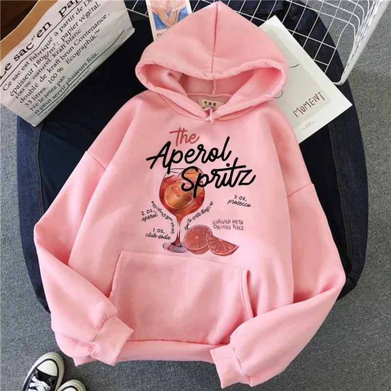 Aperol Spritz Retro cóctel gráfico sudaderas con capucha mujeres lindo bebida con Alcohol con capucha Otoño Invierno impreso sudadera ropa Vintage