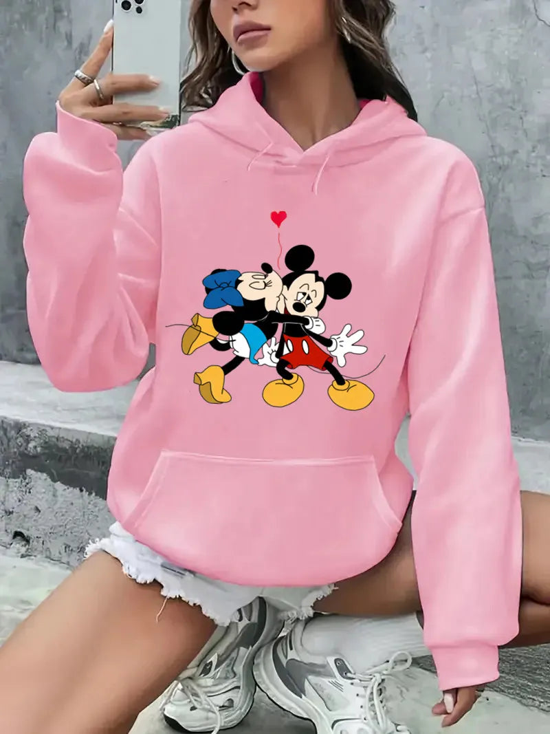 Sudadera con Capucha Estilo Harajuku para Mujer, Ropa Oversize con Estampado de Mickey y Minnie, Sudadera Hip Hop, Sudadera con Capucha con Corazón de San Valentín, Regalos