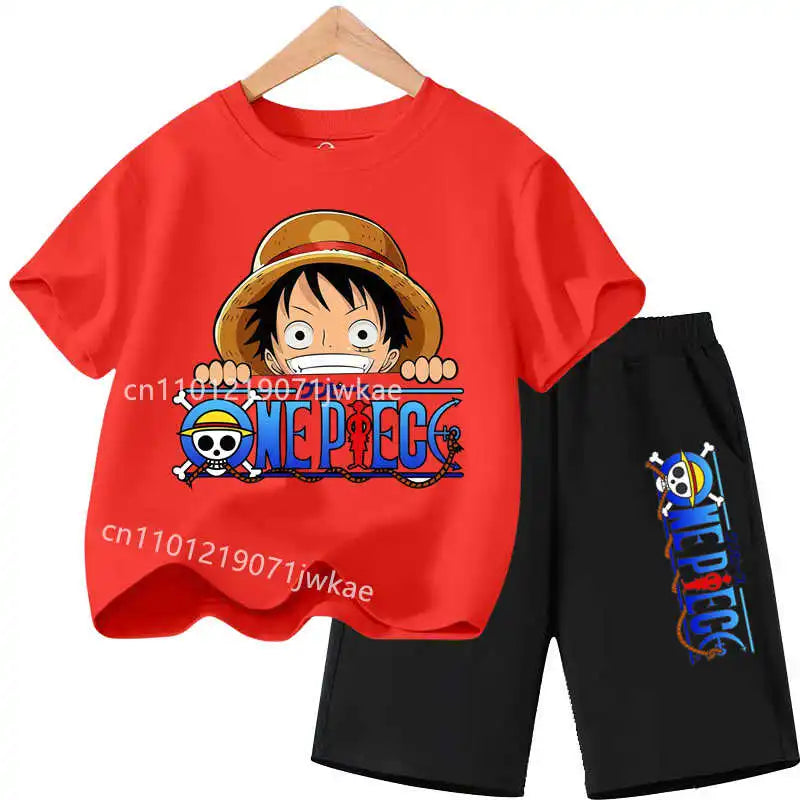 Conjunto de Ropa de Verano para Niños, Camiseta de Manga Corta con Estampado de Anime para Niños y Niñas, Pantalones Cortos, 2 Piezas, Traje de una Pieza para Niños, Chopper Luffy
