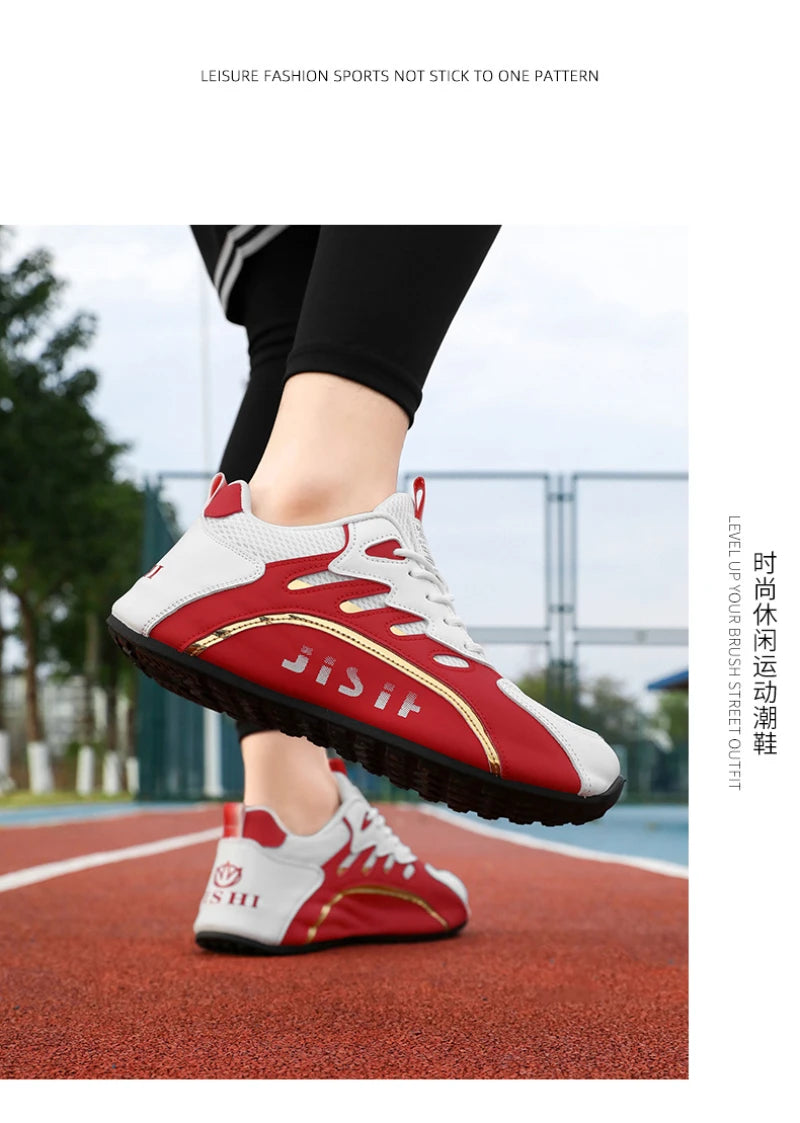 Zapatillas de deporte de malla transpirable rojas y blancas para hombre, zapatos para correr informales a la moda, zapatillas deportivas ligeras antideslizantes para uso diario