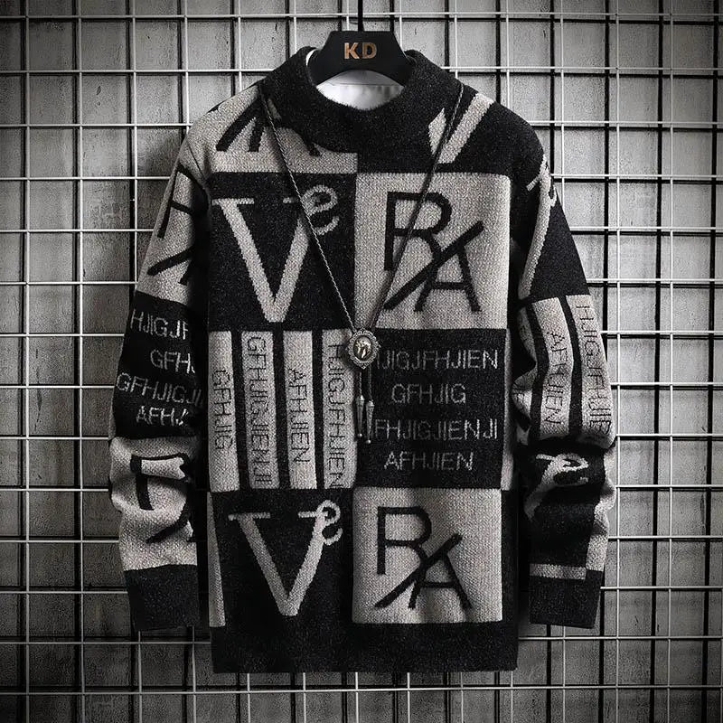 Suéter de punto para hombre, jerséis a rayas con estampado, suéter de cuello redondo, Otoño/Invierno, ropa informal de calidad de diseñador para hombre, jersey