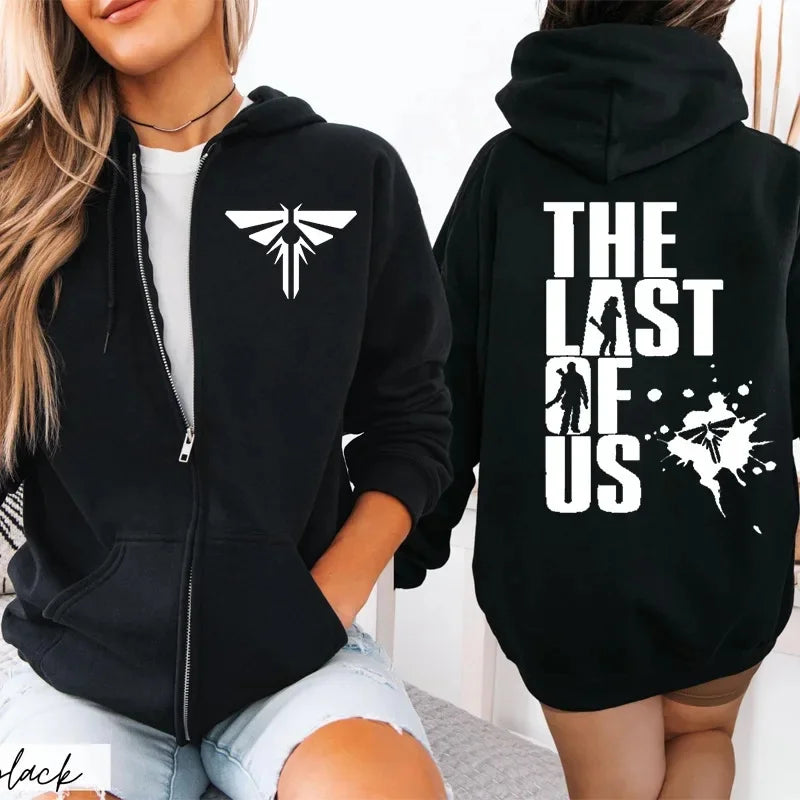 Sudadera con capucha con cremallera para pareja con estampado Last of Us, fibra de acetato, cuello redondo, manga larga, mezcla de algodón, sudadera con capucha Unisex