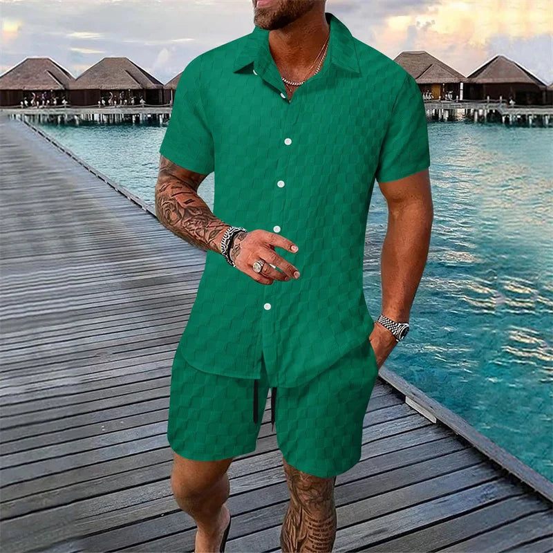 Conjunto Hombre Color Liso | Camisa + Pantalón Corto Verano 6 Colores