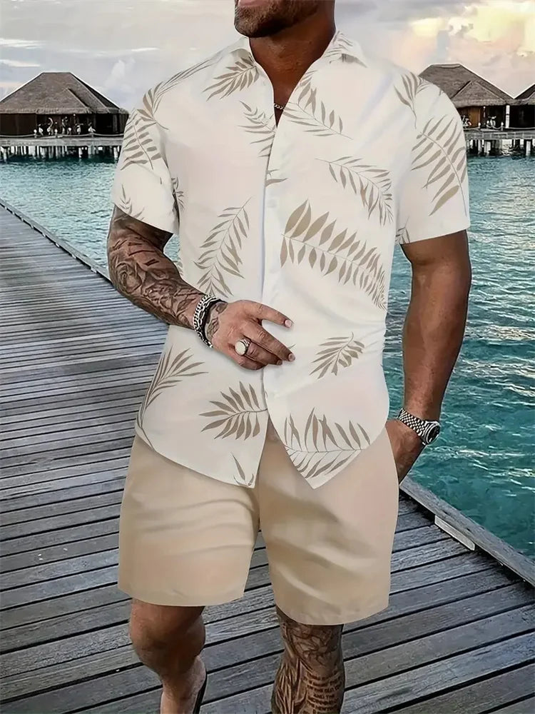 Conjunto Hawaiano Hombre – Camisa Estampada 3D y Pantalón Corto de Playa