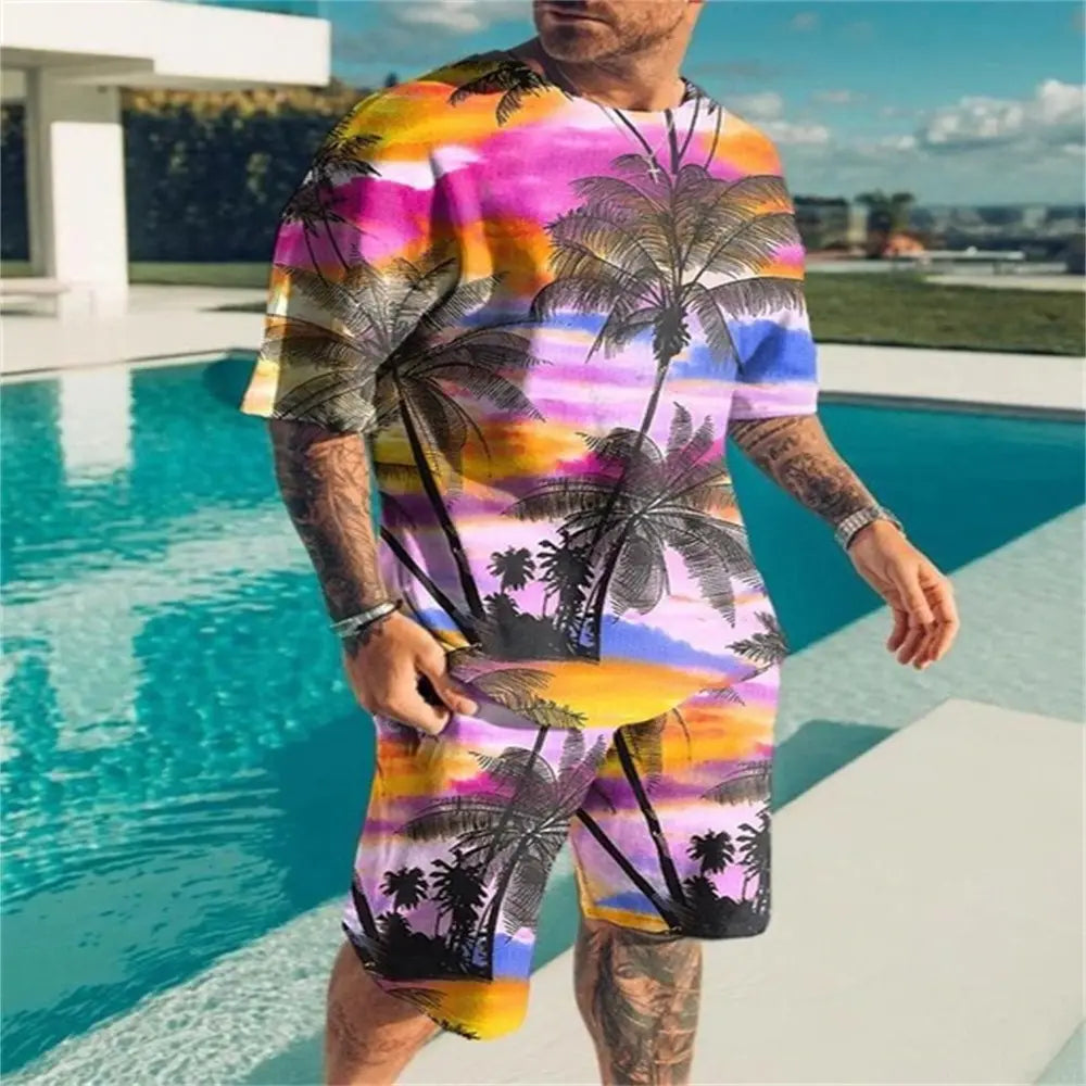 Conjunto Hawaiano 3D Hombre + Niño | Camiseta + Pantalón Corto Verano