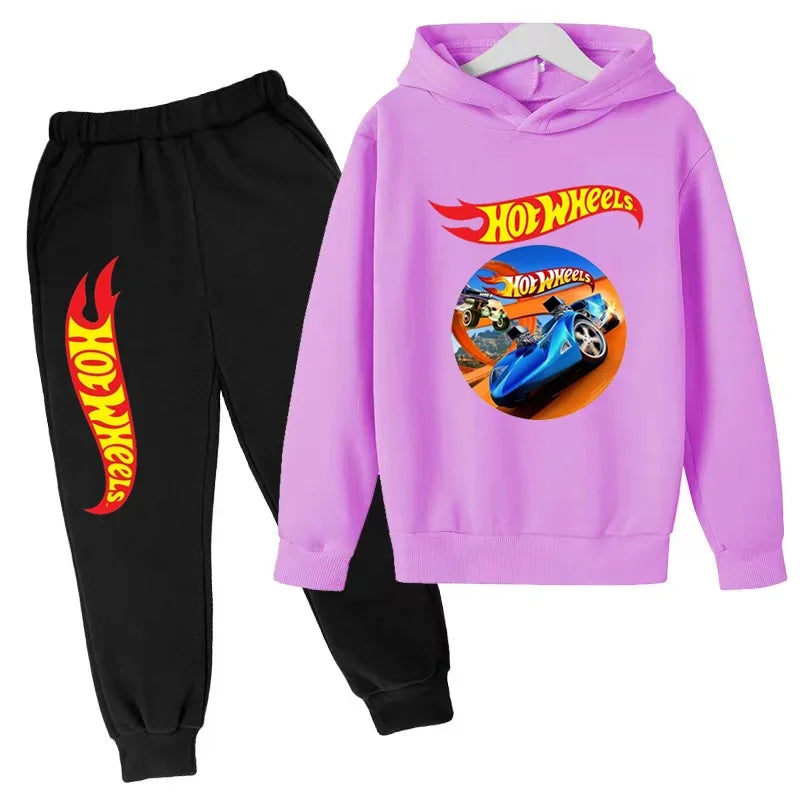 Ropa para niños Hot Wheels juego de coches Abrigo con capucha estampado 3-12 años niños niñas niño Top + Pantalones sudadera de moda ropa deportiva Casual