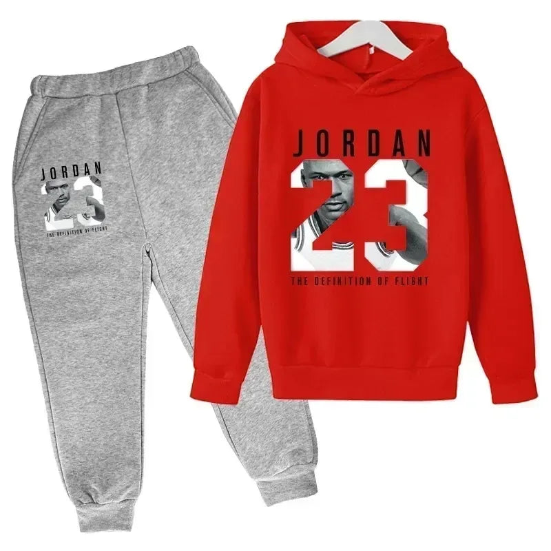 Conjunto de 2 Piezas de Sudadera con Capucha y Pantalones con Estampado Número 23 para Niños, Ropa de Otoño Invierno, Ropa Cálida Informal para Niñas y Niños, Sudaderas Deportivas de Moda