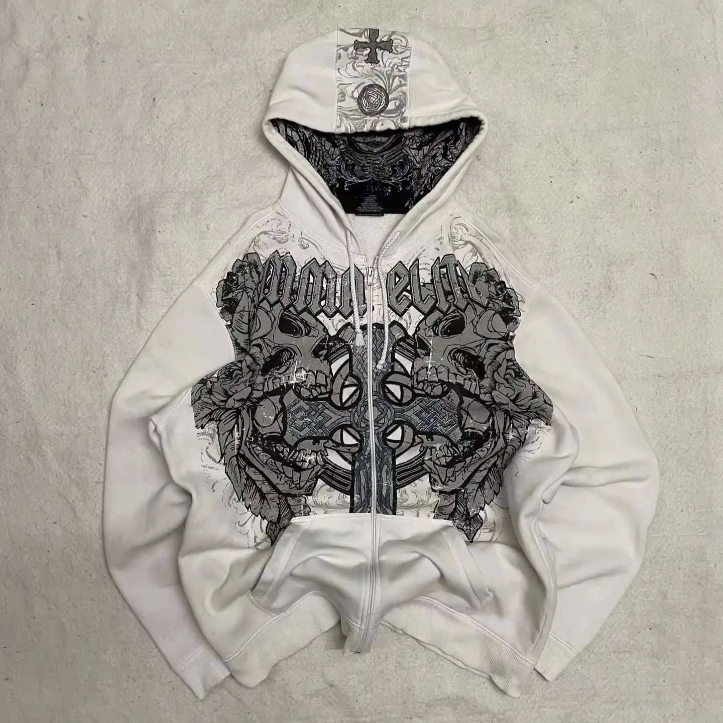 2025 nueva moda americana de gran tamaño con estampado de cuello de piel Sudadera con capucha para mujer Y2K Rock Dark Popular Casual Joker pareja sudadera Tops