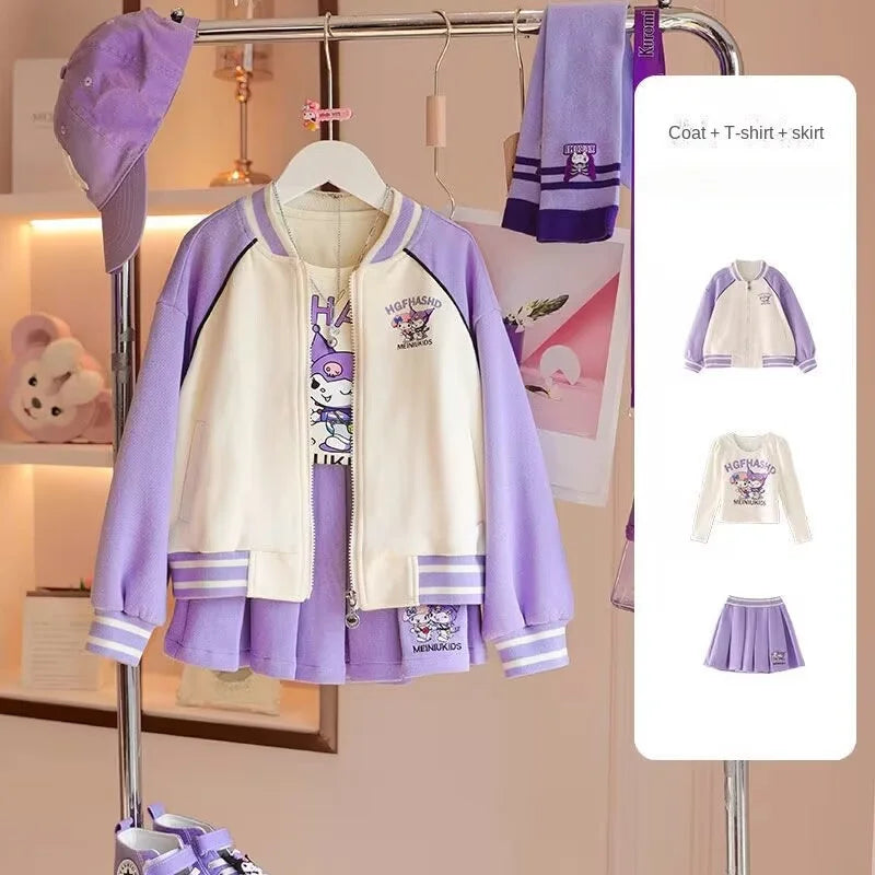 Conjunto Kuromi Sanrio Niña - Chaqueta + Camiseta + Pantalón