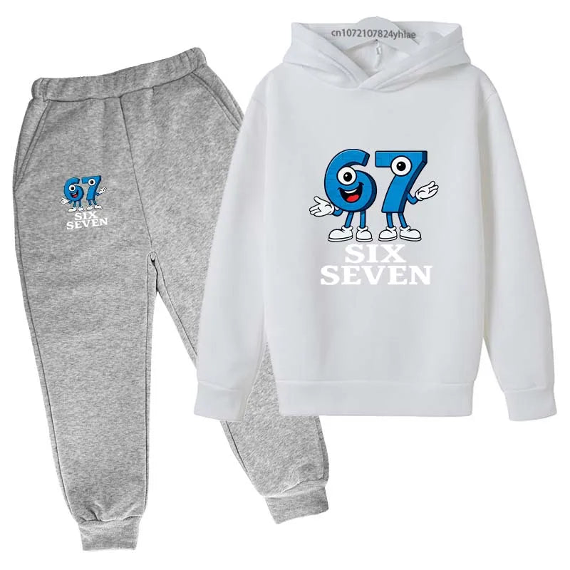 Seis siete números divertidos estampado de dibujos animados niños primavera otoño Casual 2 uds Sudadera con capucha + Pantalones para correr chándales 2-13 años ropa para niños y niñas