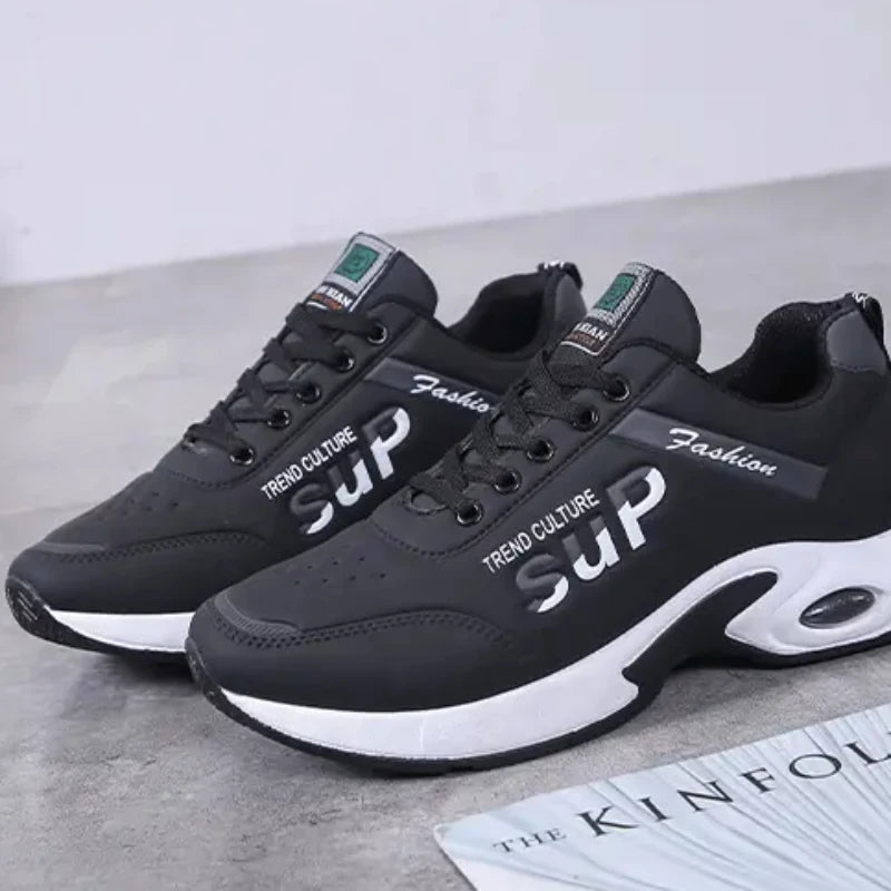 Zapatillas para correr antideslizantes y antiolores con superficie de cuero e zapatos impermeables para Hombre con aumento de altura interior