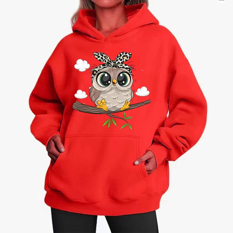 2025New lindo diseño de búho mujeres sudaderas con capucha estilo americano Casual con capucha otoño Hip Hop Sudadera con capucha Casual ropa de lana sudadera femenina