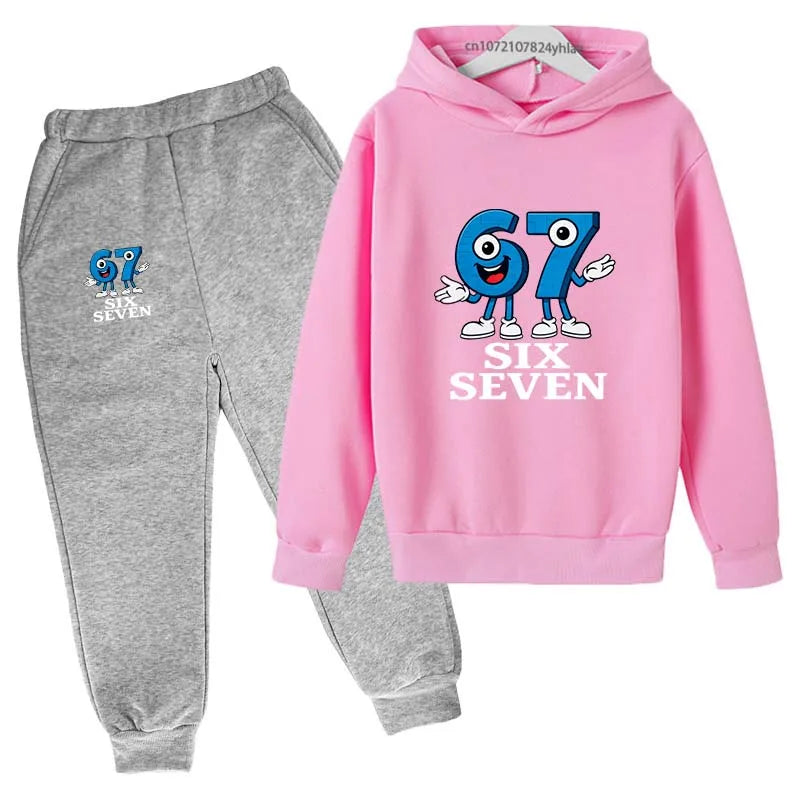 Seis siete números divertidos estampado de dibujos animados niños primavera otoño Casual 2 uds Sudadera con capucha + Pantalones para correr chándales 2-13 años ropa para niños y niñas