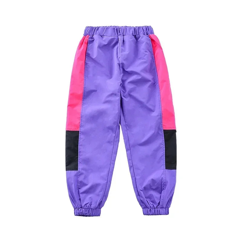 Abrigo de contraste de Hip Hop para niños y niñas, conjunto de ropa de Jazz para correr, chaqueta de retazos de baile callejero, pantalones de chándal, disfraz para niños, ropa de calle